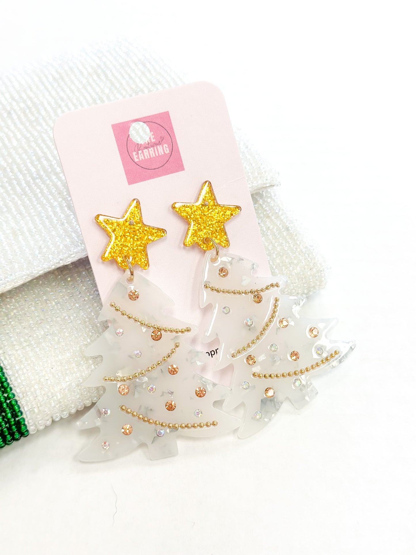 Gold/Clear Christmas Tree Earrings