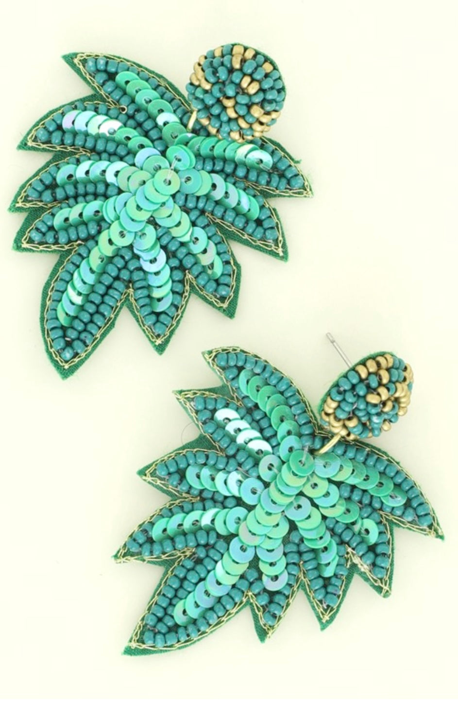 Sequin Palm Leaf Earrings