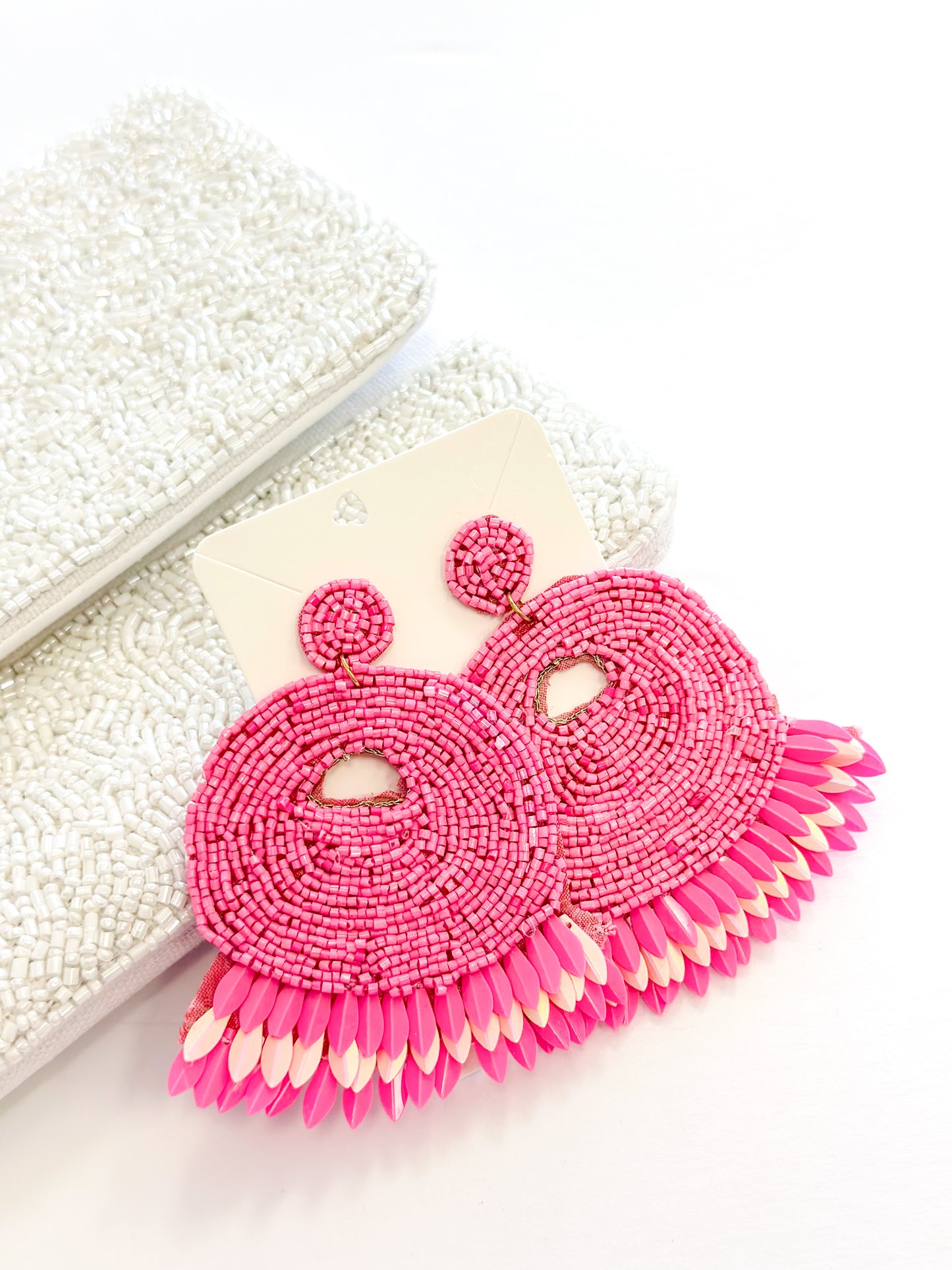 Pink Beaded Fringe Earring