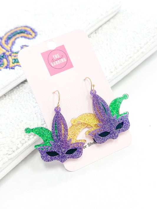 Resin Mardi Gras Mask Earrings