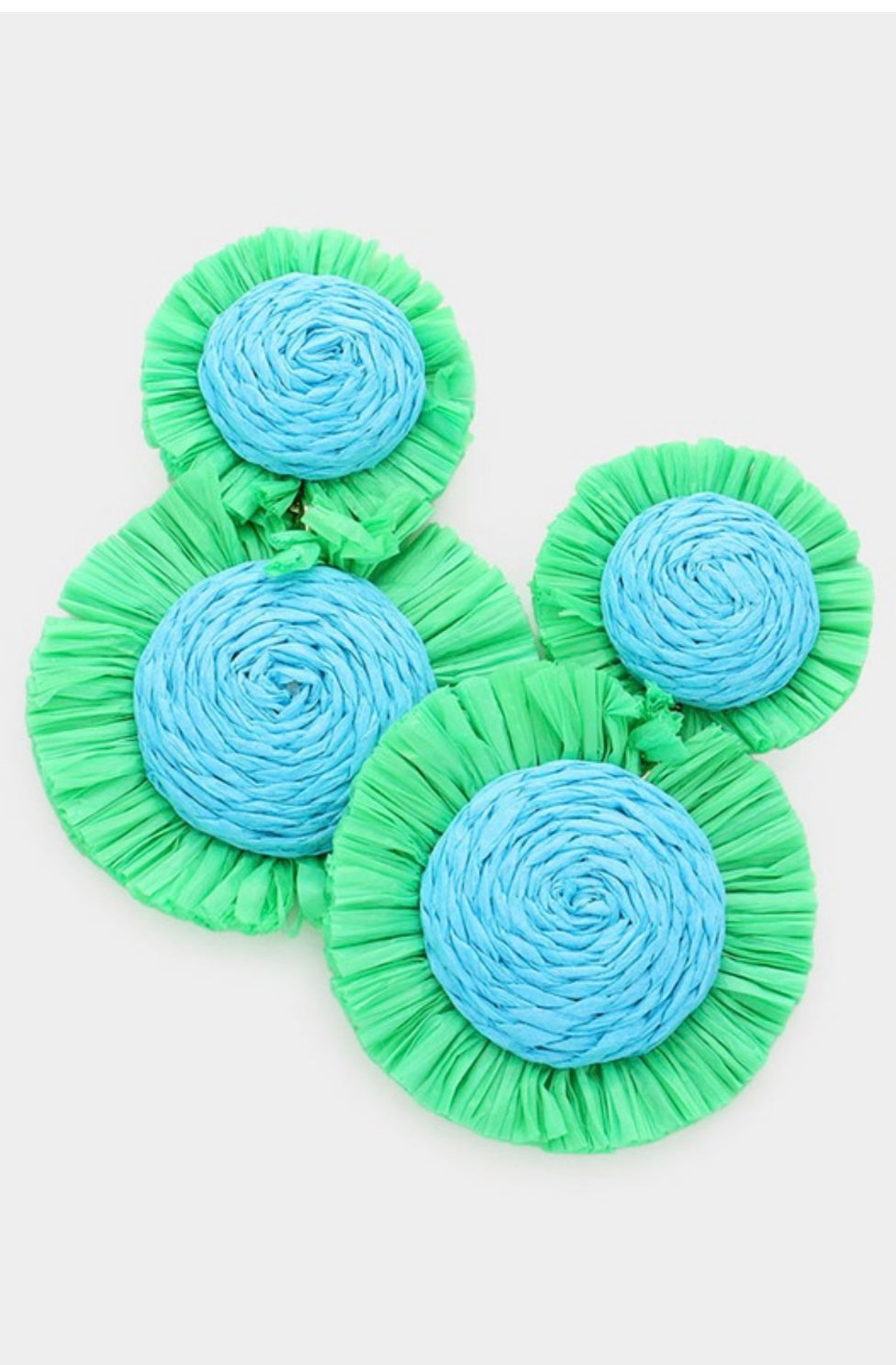 Green/Blue Raffia Double Round Earrings