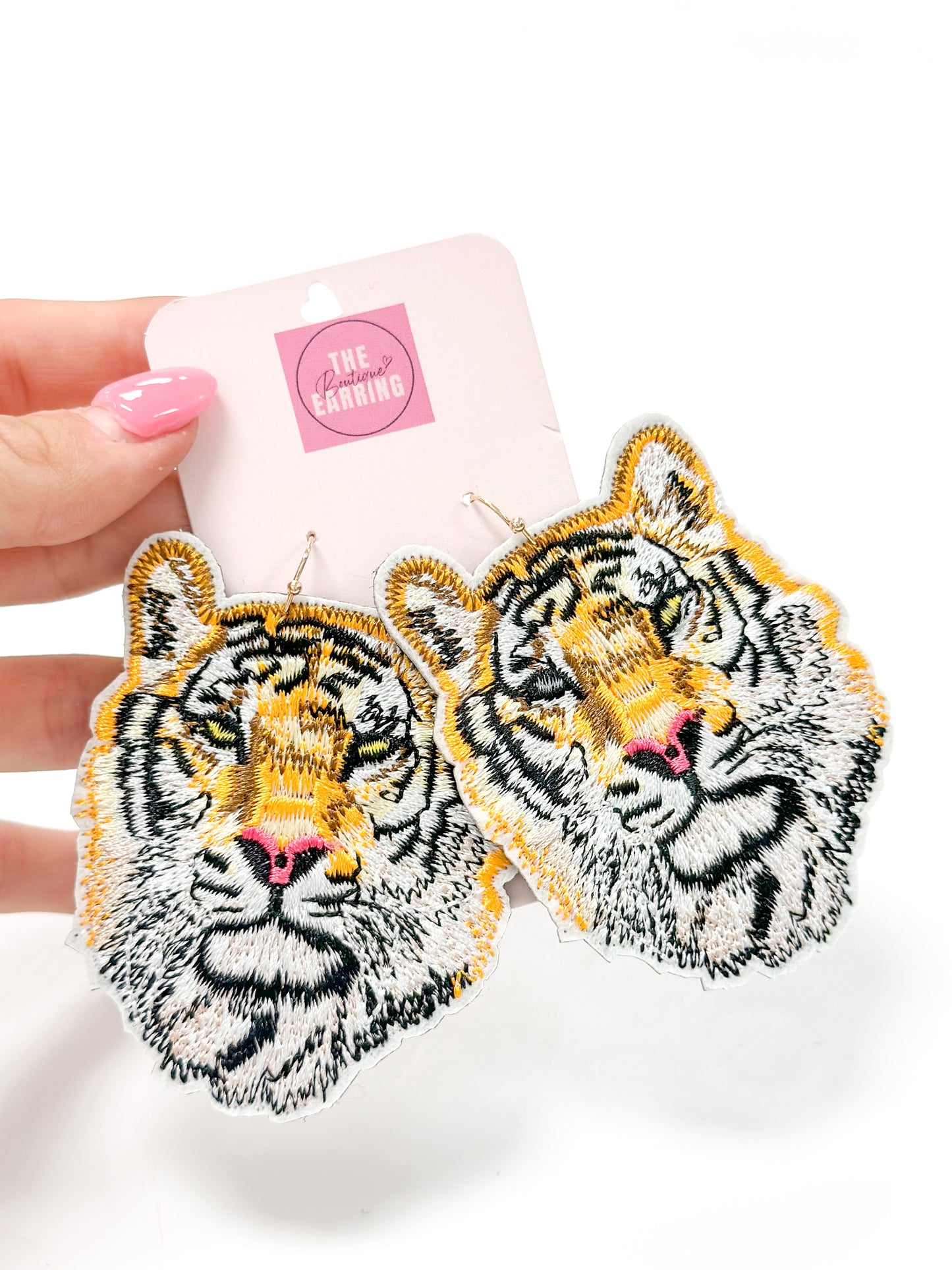 Felt Back Tiger Face Earrings