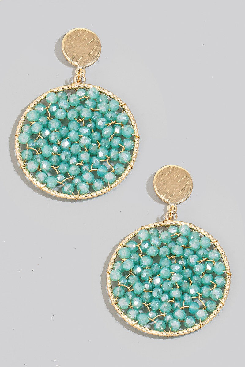 Turquoise Faceted Beaded Disc Dangle Earrings