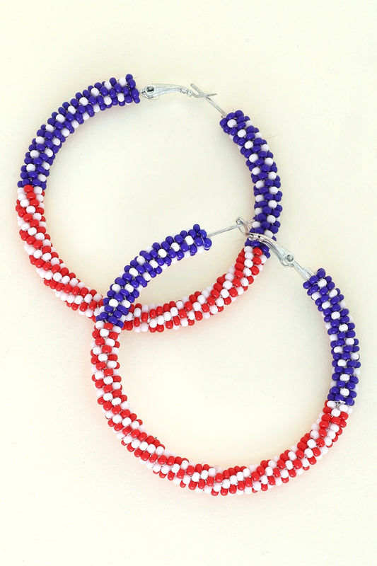 USA flag beaded hoop earrings