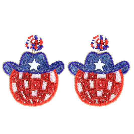 Patriotic cowboy hat disco ball earring