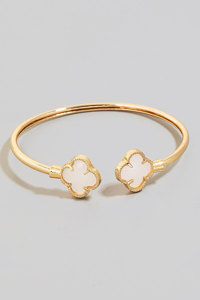 White Double Faceted Clover Cuff Bracelet