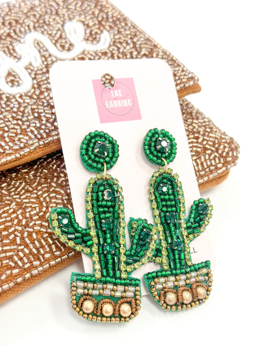 Beaded Cactus Earrings