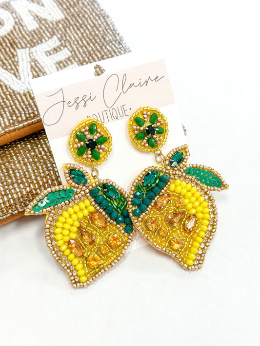 Rhinestone Beaded Lemon Earrings