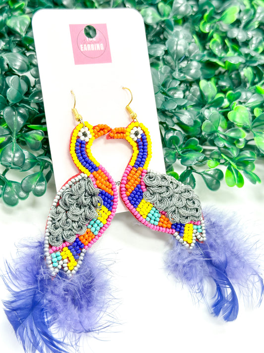 Colorful Feather Bird Earrings