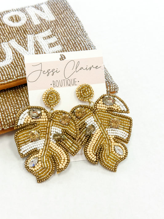 Gold Tropical Leaf Earrings