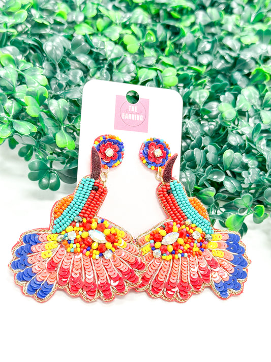 Colorful Beaded Bird Earrings