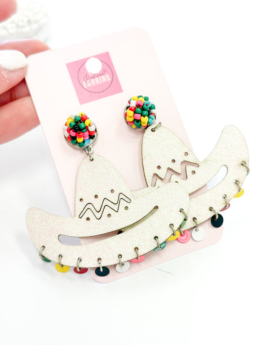 White sparkle sombrero Earrings