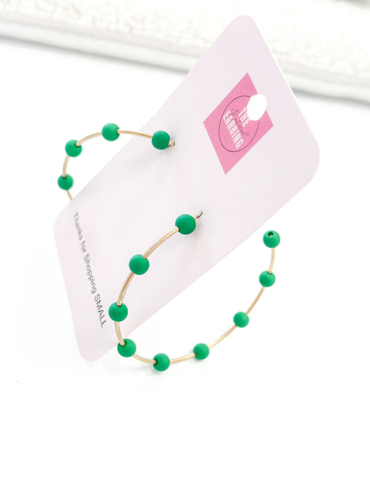 Green Ball Hoop Earrings