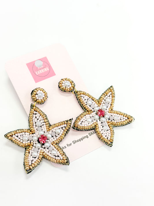 Pink Pearl Beaded Starfish Earrings