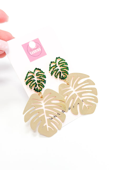 Jeweled Palm Leaf Earrings