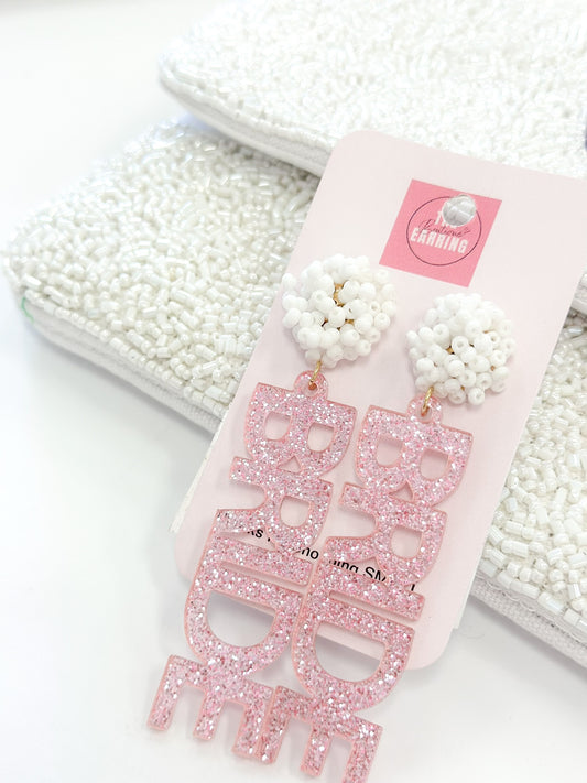 Pink Glitter Bride Earrings